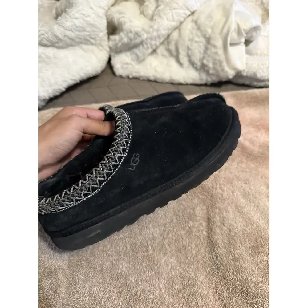 UGG tasman Black Suede Sheepskin Lined Slip-On Slippers Size 8 women’s